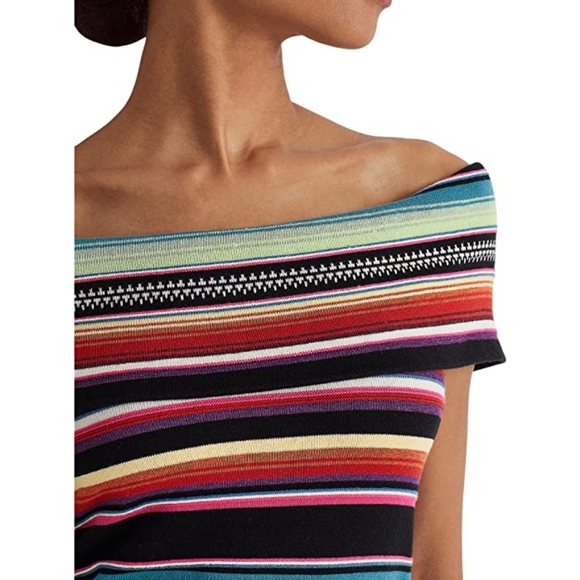 Lauren Ralph Lauren Striped Off-Shoulder Sweater Top Only Black Multicolor - Picture 6 of 14